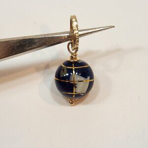 14K Solid Yellow Gold & Blue Enamel Globe Charm